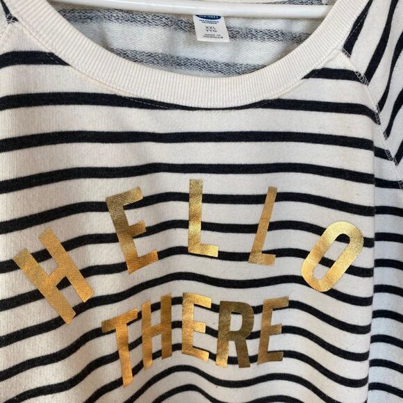Old Navy XXL Crewneck Sweatshirt Black Cream Gold Stripe "Hello There" - Picture 3 of 5